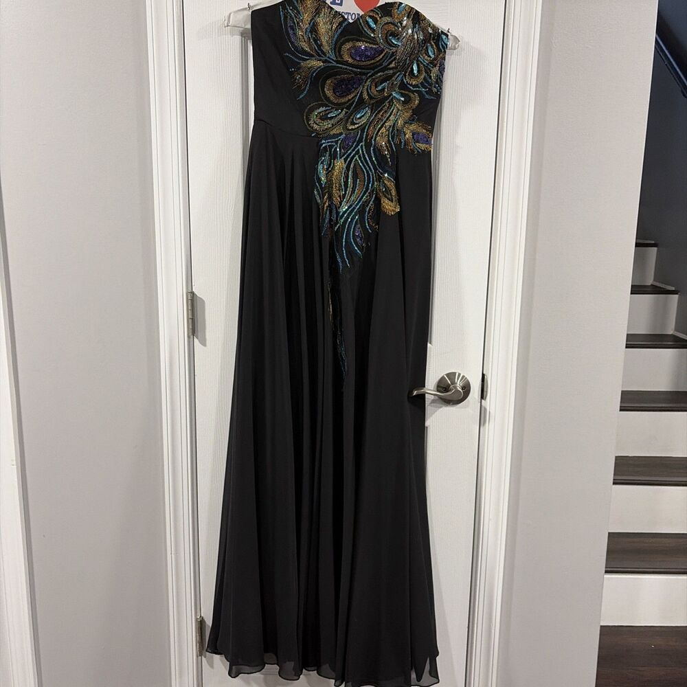 Women’s Grace Karin Blue Peacock Beaded Strapless Corset Dress Gown 4